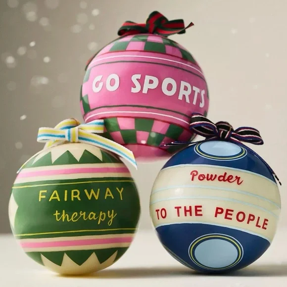 Anthropologie Go Sports Glass Ornament “Go Sports” NWT 4” Pink & Green - Picture 2 of 8